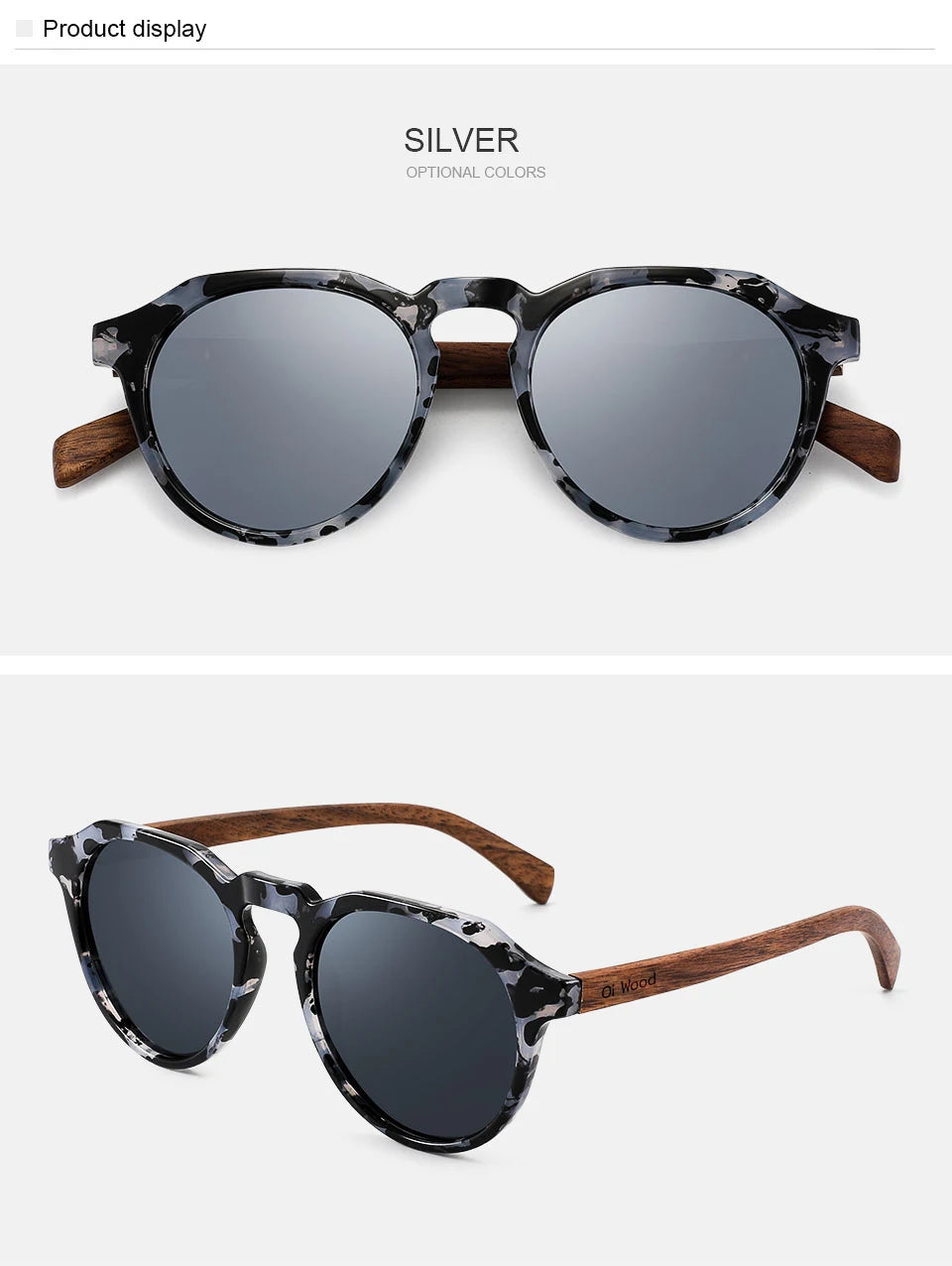 Oi Wood Sonnenbrille Damen Herren Sonnenbrille Walnussholz Runde Brille Rote LinseTortoise Shell Rahmen
