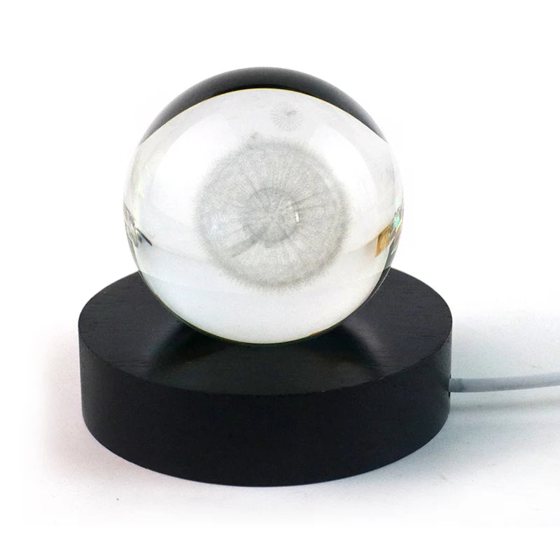Schwarze runde massivholz leuchtende Basis geschnitzte Kristallkugel Ornament Nachtlicht Glas Keramik Geschenk Lampe Ornament