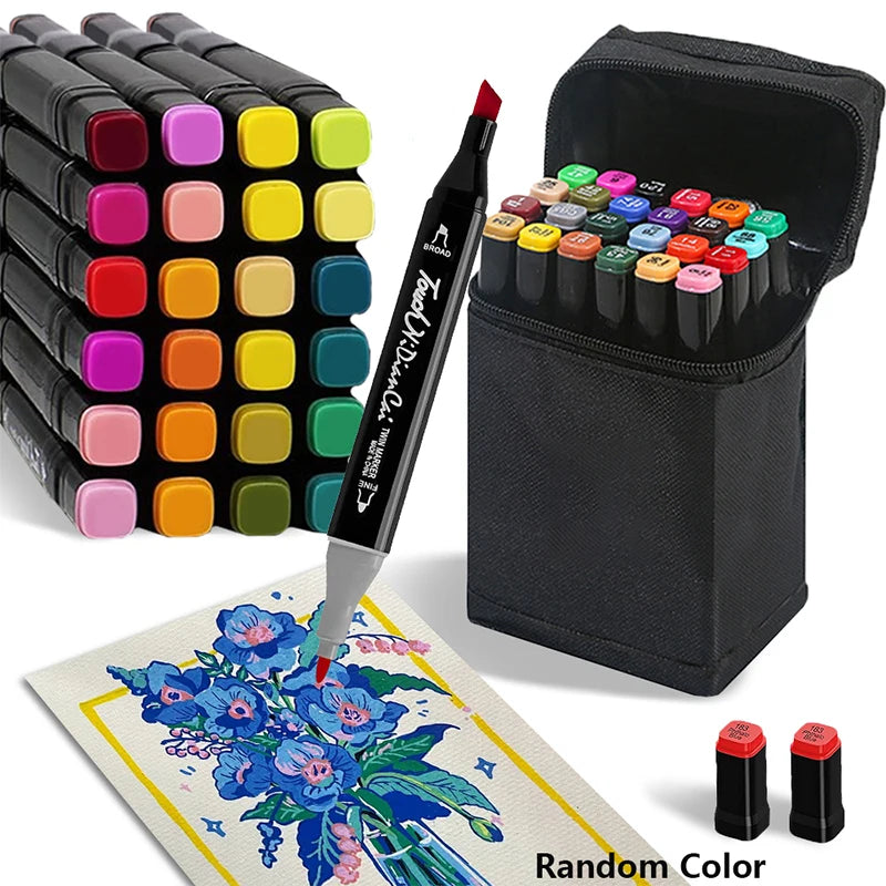 24Farben Alkoholmarker Kunstmarker mit zwei Spitzen zum Ausmalen, Zeichnen, Skizzieren, Kartenmachen und Illustrationen