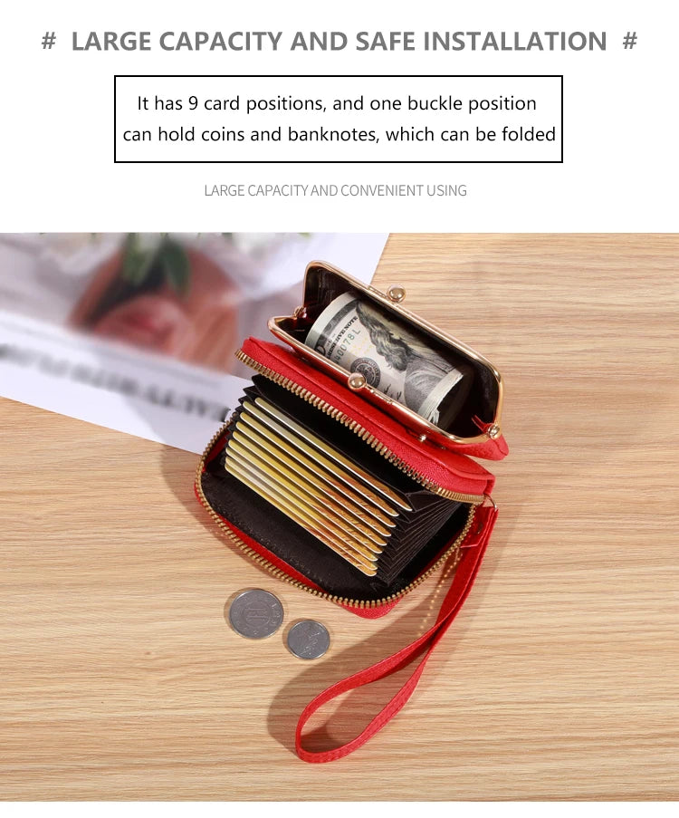 Kleine kreditkarten tasche für frauen, multifunktion ale kuss schloss brieftasche, mode reiß verschluss münzen geldbörse
