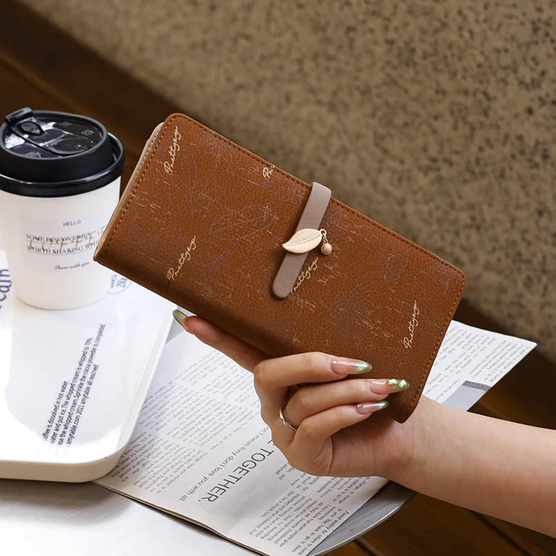 Geldbörse – langer Stil, koreanische Ausgabe, PU-Leder, bedruckt, mit Reißverschluss, gefaltet, mit mehreren Deckkraft, modisch, vielseitig, bedruckter Reißverschluss