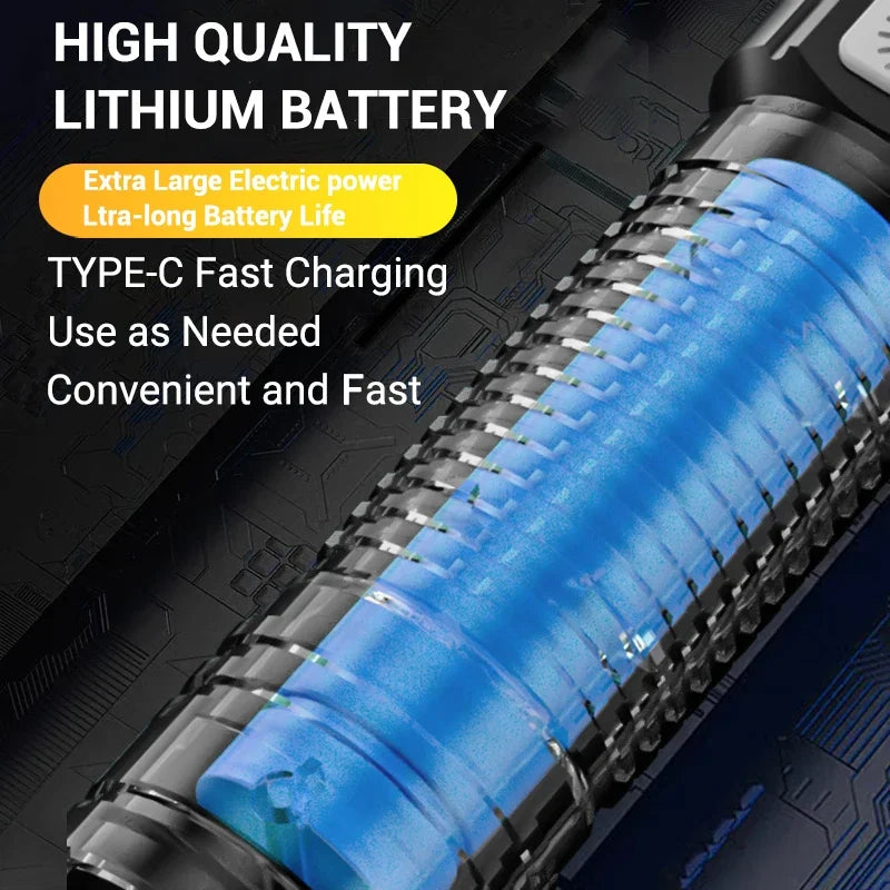 Hohe starke Leistung LED-Taschenlampen 2000lm taktische Taschenlampe mit Display-Licht USB-Aufladung Camping Angeln Notfall Zoom Laterne