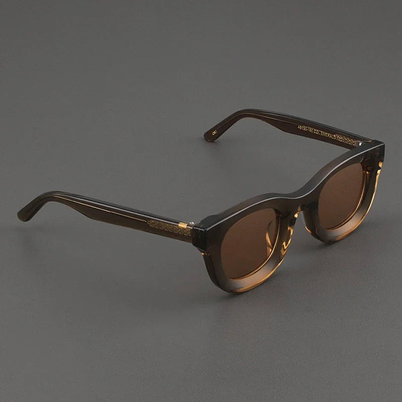 2024 Retro-Sonnenbrille für Damen und Herren, modisch, Acetat, quadratisch, grau, grüner Rahmen, matt gefrostet, UV400, handgefertigte Sonnenbrille