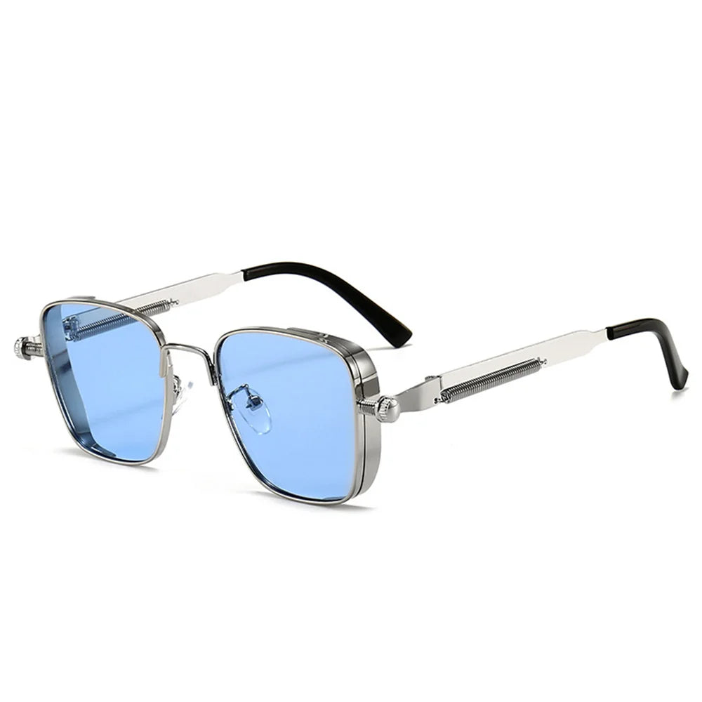Männer Fahren Sonnenbrille Vintage Steampunk Quadratische Sonnenbrille Metallrahmen mit Federscharnieren Frauen Okular Trendige Fahrerbrille