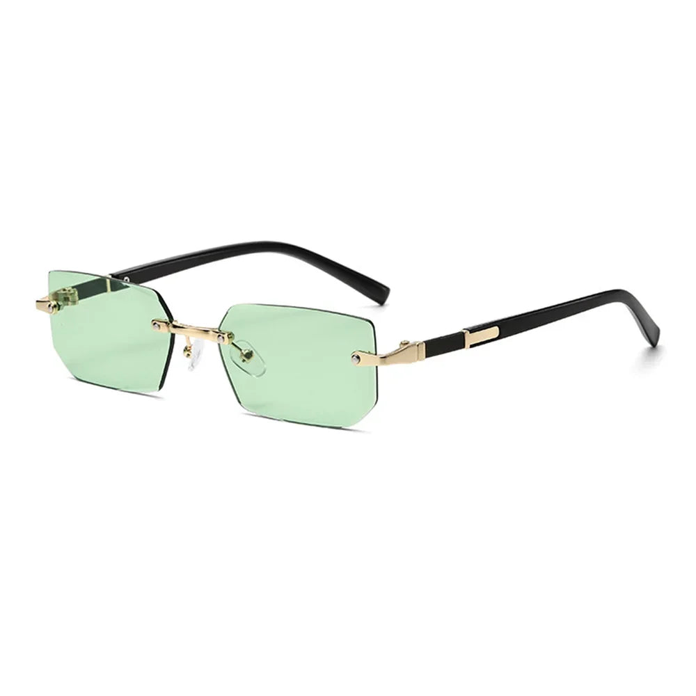 Trendige randlose Sonnenbrille für Männer und Frauen, modische rahmenlose rechteckige Sonnenbrille, Retro-UV400-Farbtöne, Sommer-Reisebrille