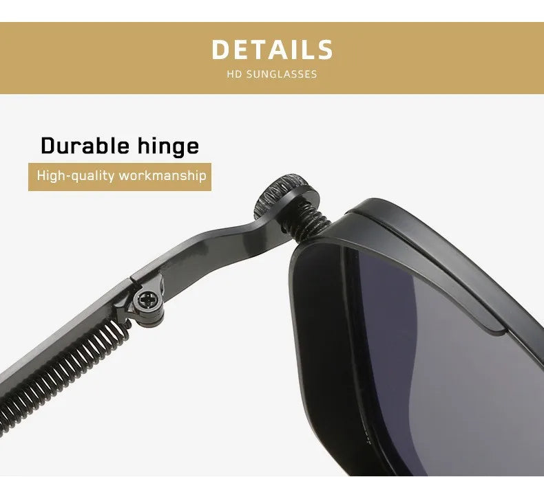 Männer Fahren Sonnenbrille Vintage Steampunk Quadratische Sonnenbrille Metallrahmen mit Federscharnieren Frauen Okular Trendige Fahrerbrille