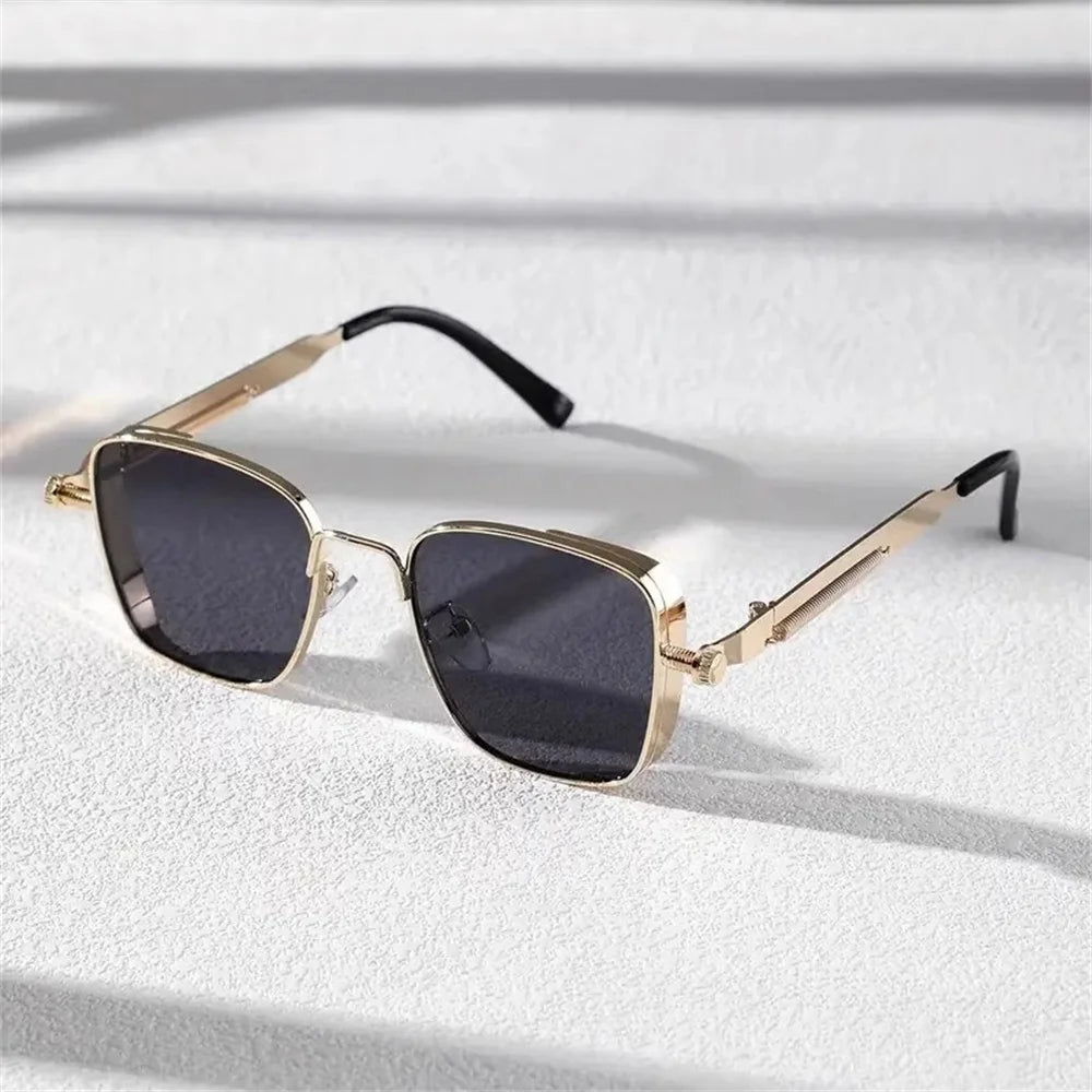 Männer Fahren Sonnenbrille Vintage Steampunk Quadratische Sonnenbrille Metallrahmen mit Federscharnieren Frauen Okular Trendige Fahrerbrille