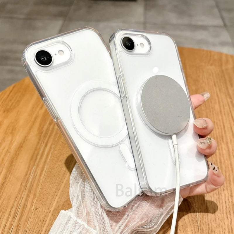 Für Magsafe Magnetische Transparente Telefon Fall Für iphone 16E 15 14 13 12 Mini 11 16 Pro Max XR X XS Max 7 8 Plus SE2020 Soft Cover