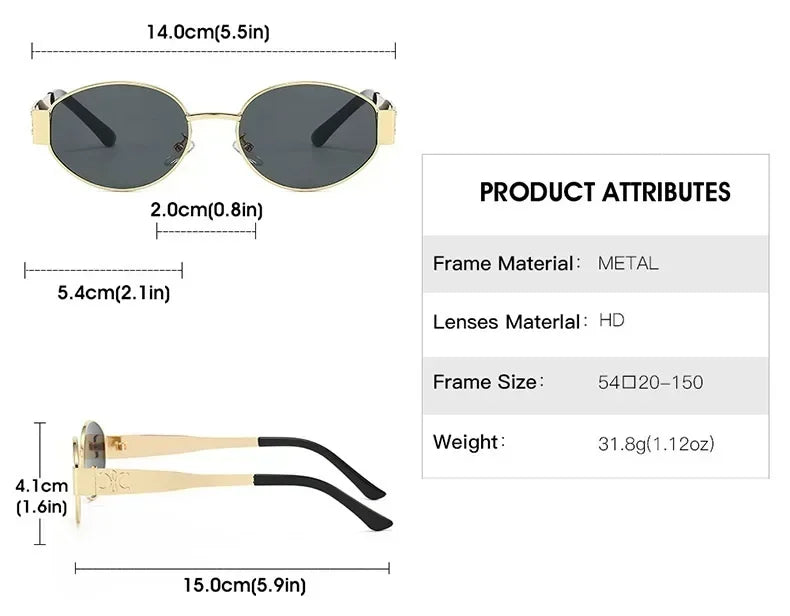 Luxuriöse Marken-Sonnenbrille aus Metall für Damen und Herren, Unisex, Designer-Mode-Sonnenbrille, oval, Unisex, stilvolle Brillenschirme, UV400