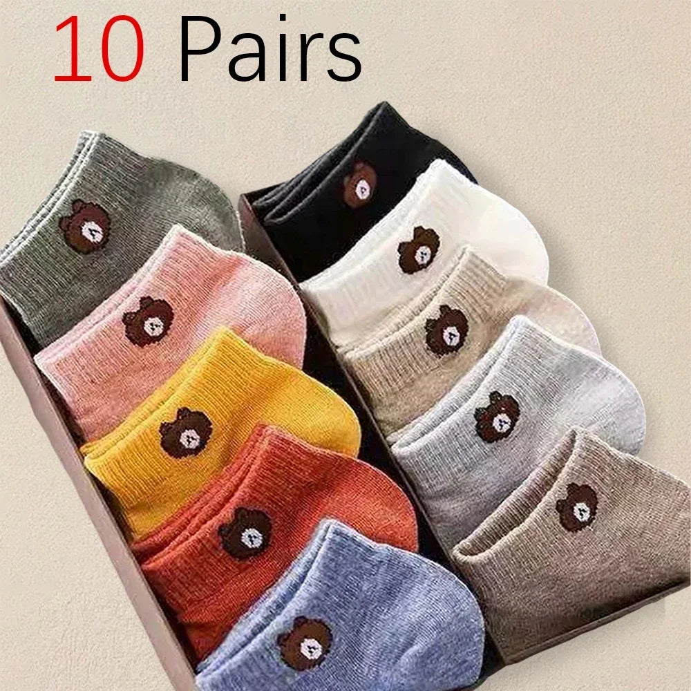 10 Paar Damen-Socken mit Cartoon-Muster, trendige und modische, vielseitige Socken, leichte, atmungsaktive, bequeme Freizeitsocken