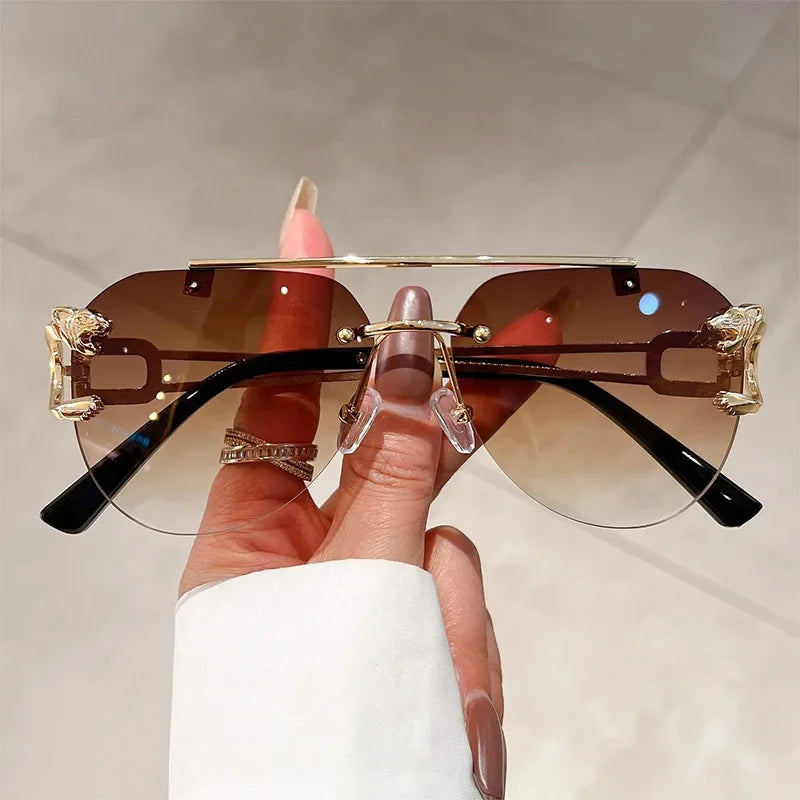 2025, Sonnenbrille für Damen, luxuriös, randlos, Retro-Mode-Sonnenbrille, Lunette, übergroße Shades De Soleil, Femme Gafas De Sol Mujer Lentes