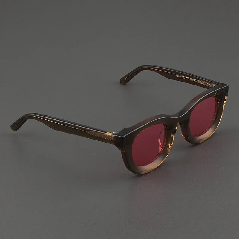 2024 Retro-Sonnenbrille für Damen und Herren, modisch, Acetat, quadratisch, grau, grüner Rahmen, matt gefrostet, UV400, handgefertigte Sonnenbrille