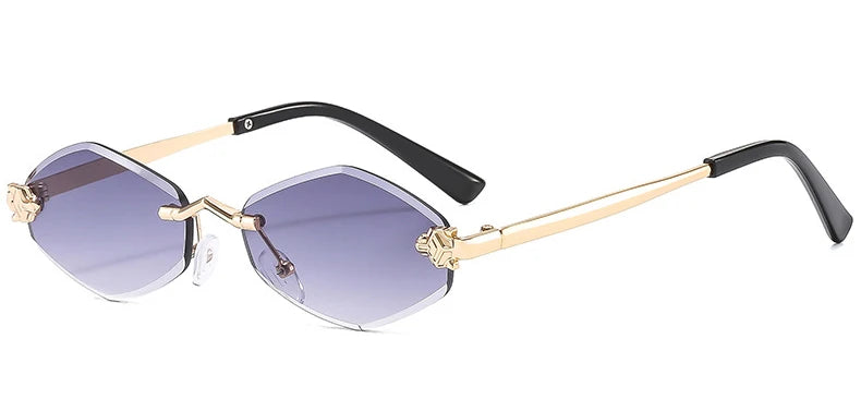Luxuriöse Polygon-Sonnenbrille für Damen, Hipster, unregelmäßige randlose Sonnenbrille, Damen, kleiner Metallrahmen, Vintage-Rhombus-Brille, Braun