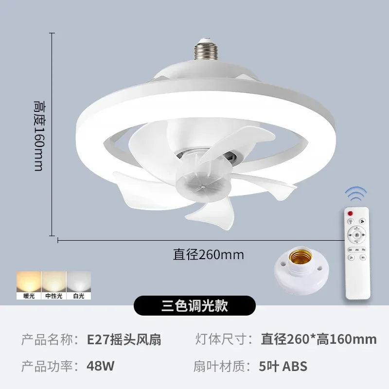 Neueste 360 ° bewegliche Kopf Decken ventilatoren Licht e27 LED-Fernbedienung RGB dreistufige Wind geschwindigkeit Wohnzimmer Esszimmer Schlafzimmer heiß