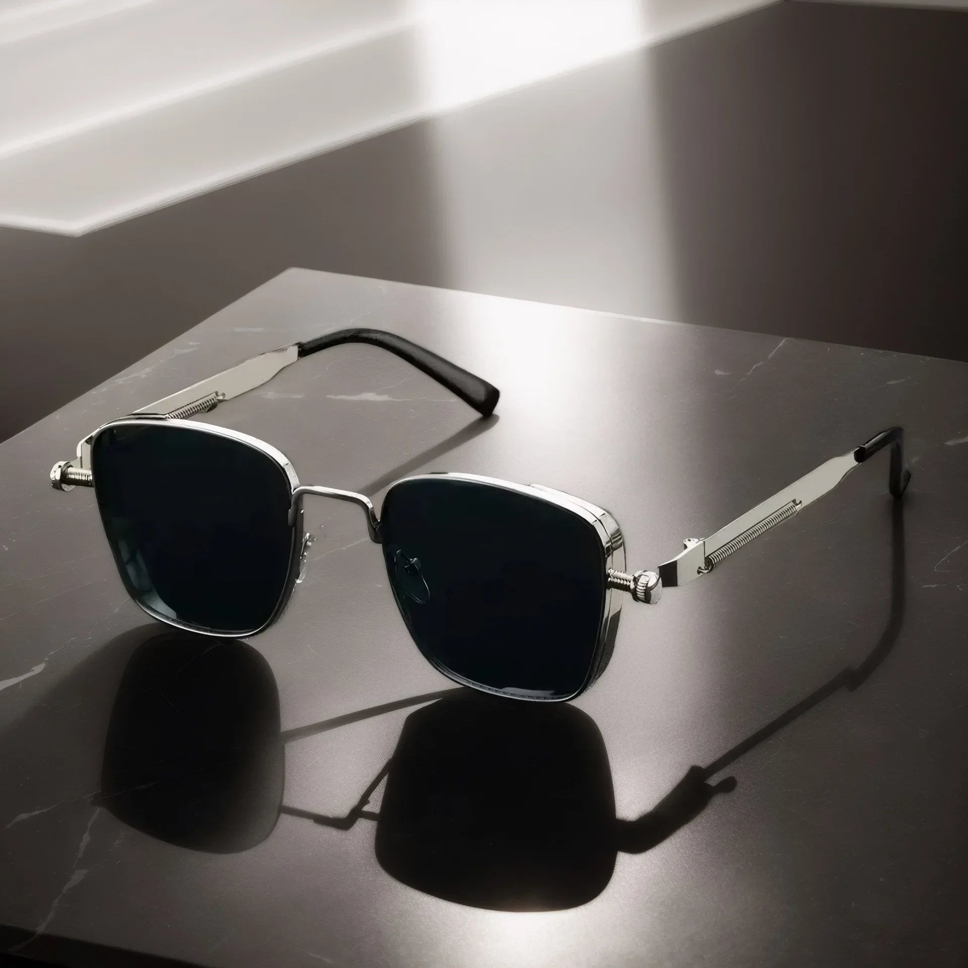 Männer Fahren Sonnenbrille Vintage Steampunk Quadratische Sonnenbrille Brillen Metallrahmen mit Federscharnieren Frauen Okular Trendige Brille