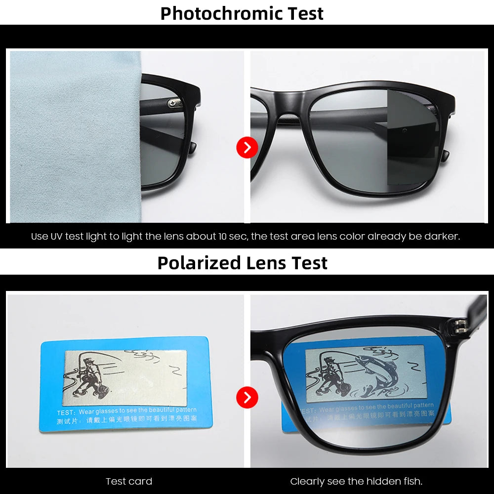 Klassische Angeln Sonnenbrille Männer Polarisierte Metall Quadratischen Rahmen UV400 Photochrome Brille Frauen Fahren Verfärbung Brillen