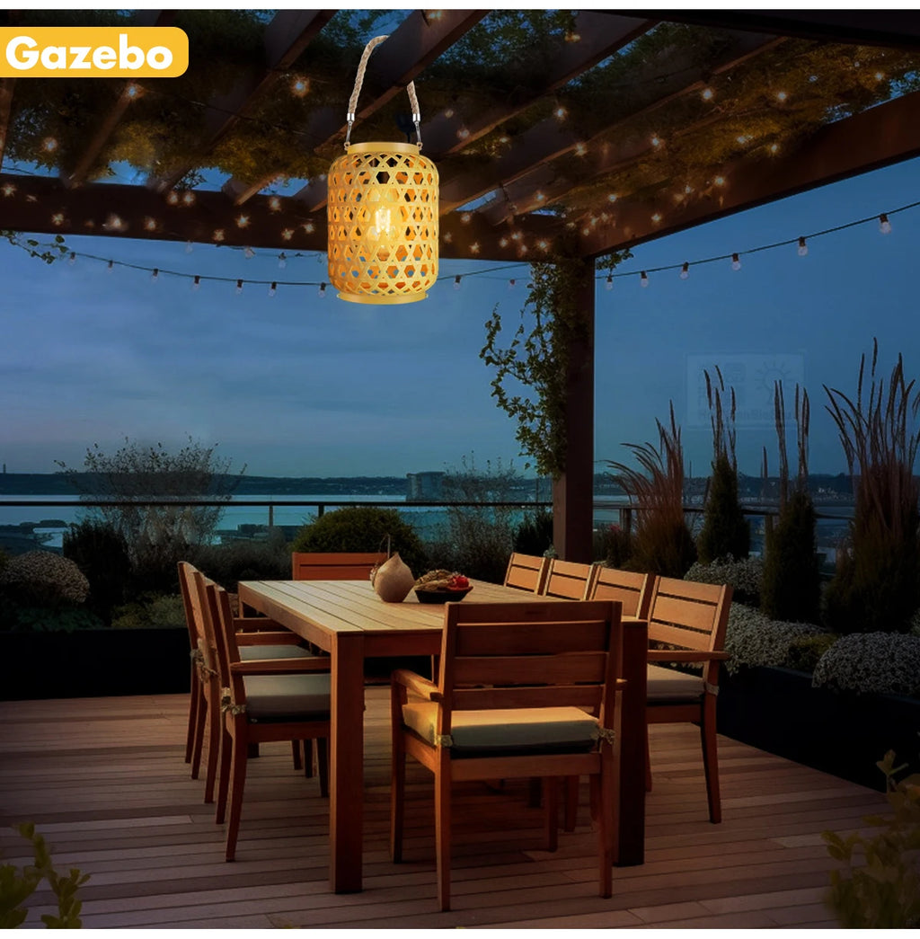 Rattan-Solarlaternen zum Aufhängen im Freien, Solar-Glühbirne, wasserdicht, Landhaus-Dekor, Solar-Tischleuchte, Dekoration für Garten, Hof