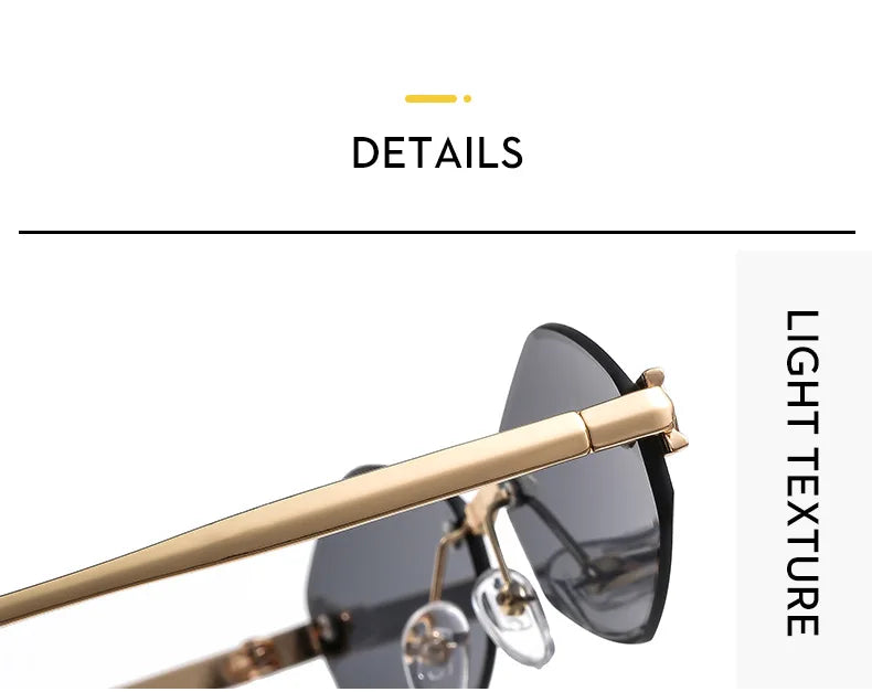 Luxuriöse Polygon-Sonnenbrille für Damen, Hipster, unregelmäßige randlose Sonnenbrille, Damen, kleiner Metallrahmen, Vintage-Rhombus-Brille, Braun