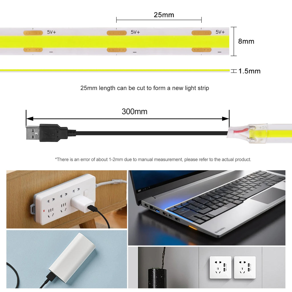 Neue 5V LED COB Licht Streifen Dimmbar Mit Touch Sensor/EIN OFF Schalter USB Flexible LED Band Weihnachten TV Hintergrundbeleuchtung Klebeband