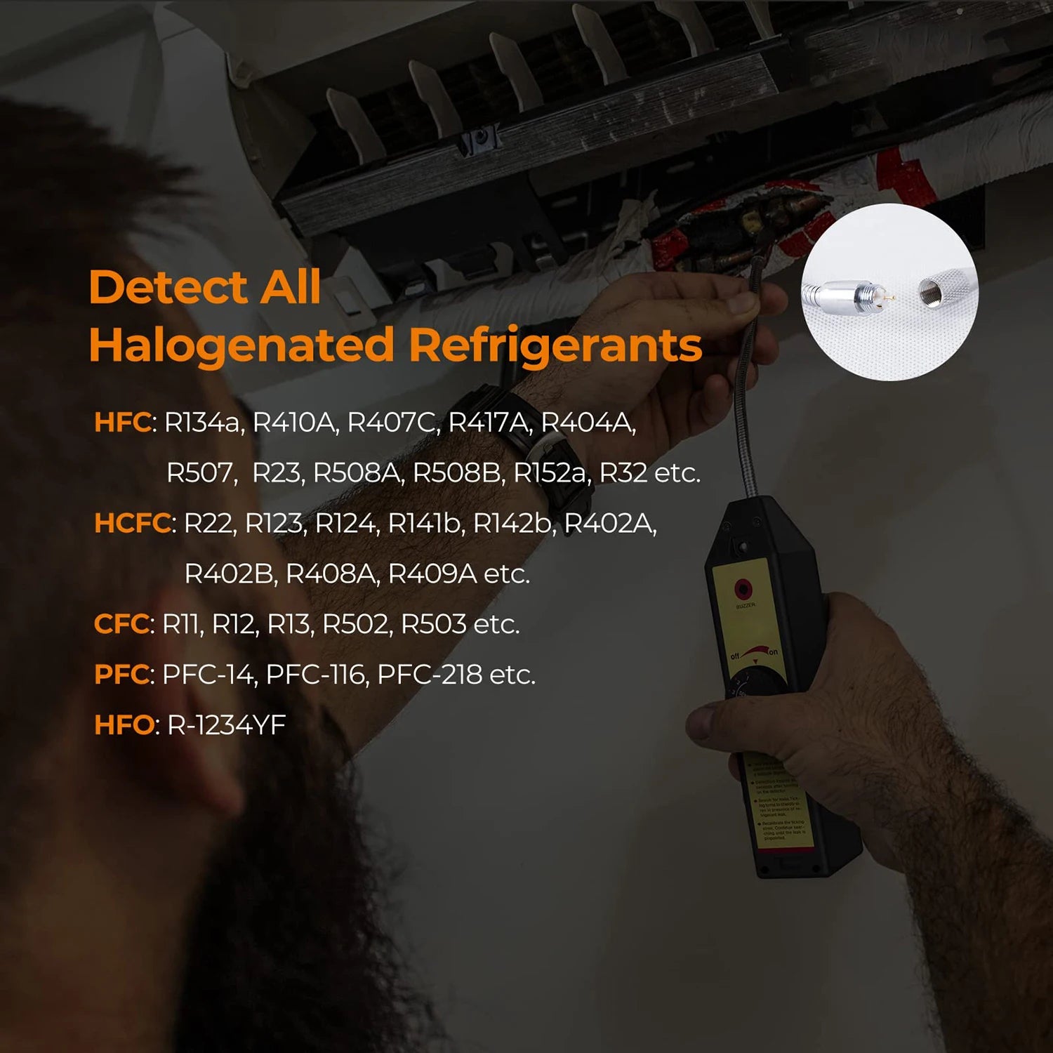 Lecksucher Freon Halogen Gasdetektor Klimaanlage Kältemittel R22 R410A R134A R1234YF CFCs HCFCs HFCs Leckerkennungswerkzeug