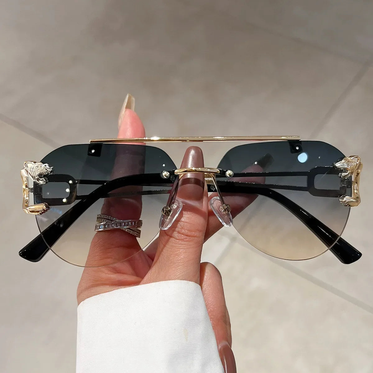2025, Sonnenbrille für Damen, luxuriös, randlos, Retro-Mode-Sonnenbrille, Lunette, übergroße Shades De Soleil, Femme Gafas De Sol Mujer Lentes