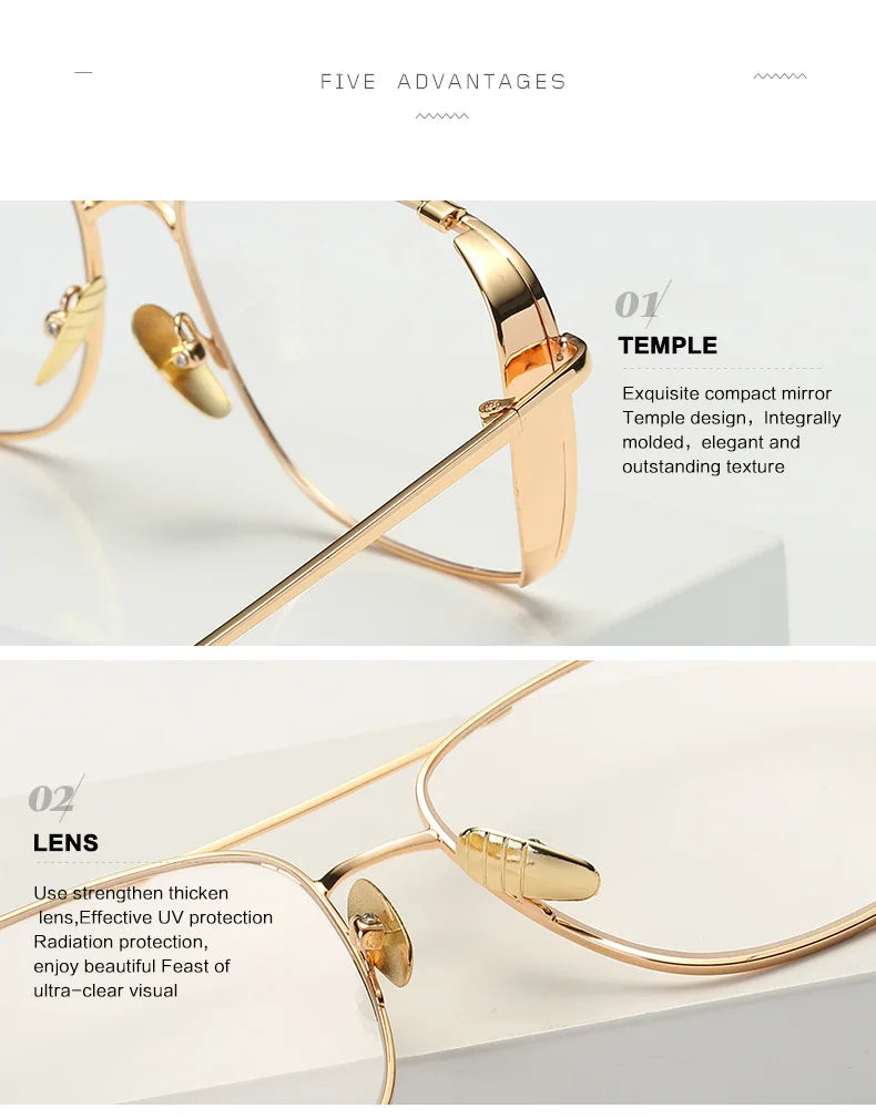 Damen Sonnenbrille mit großem Rahmen neue Mode transparente Gläser Metallrahmen PC-Gläser uv400 transparente Damen Sonnenbrille