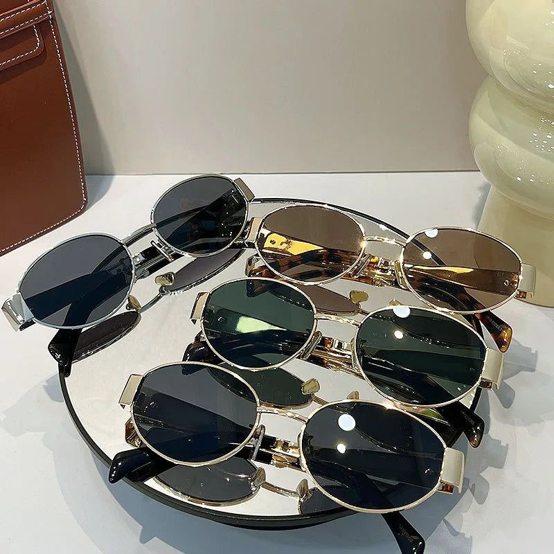 Retro Steampunk Sonnenschutz Sonnenbrille Vintage Neue Damen Metall Oval Sonnenbrille Damen Klassische UV400 Sonnenschutz Brillen