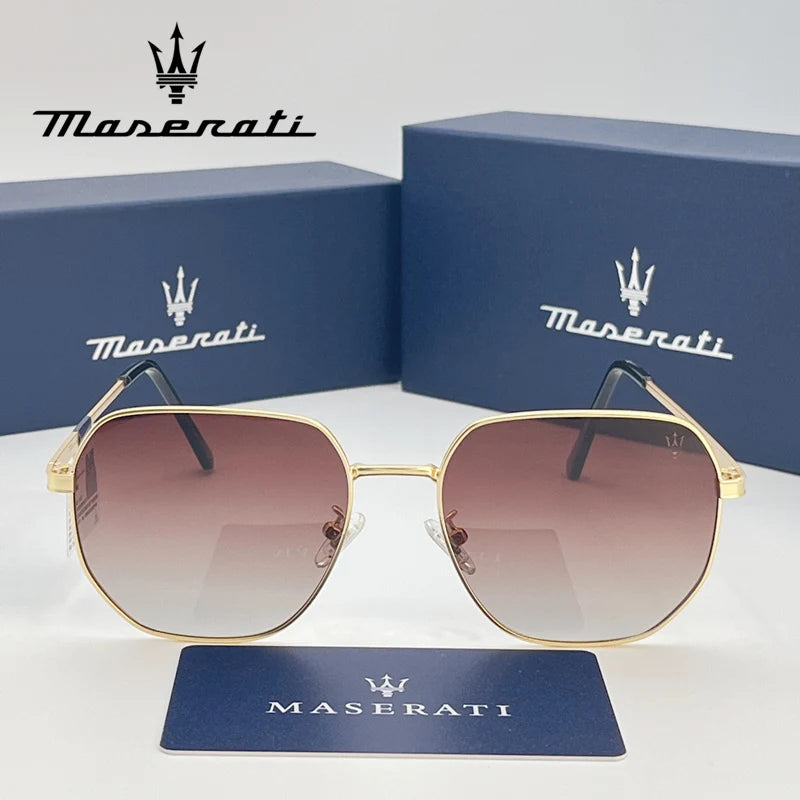 MASERATI Sonnenbrille, neue modische Schutzbrille, stilvolle, ungerahmte Metallrand-Sonnenbrille für Männer und Frauen, coole Pose, trendiges Design 10785