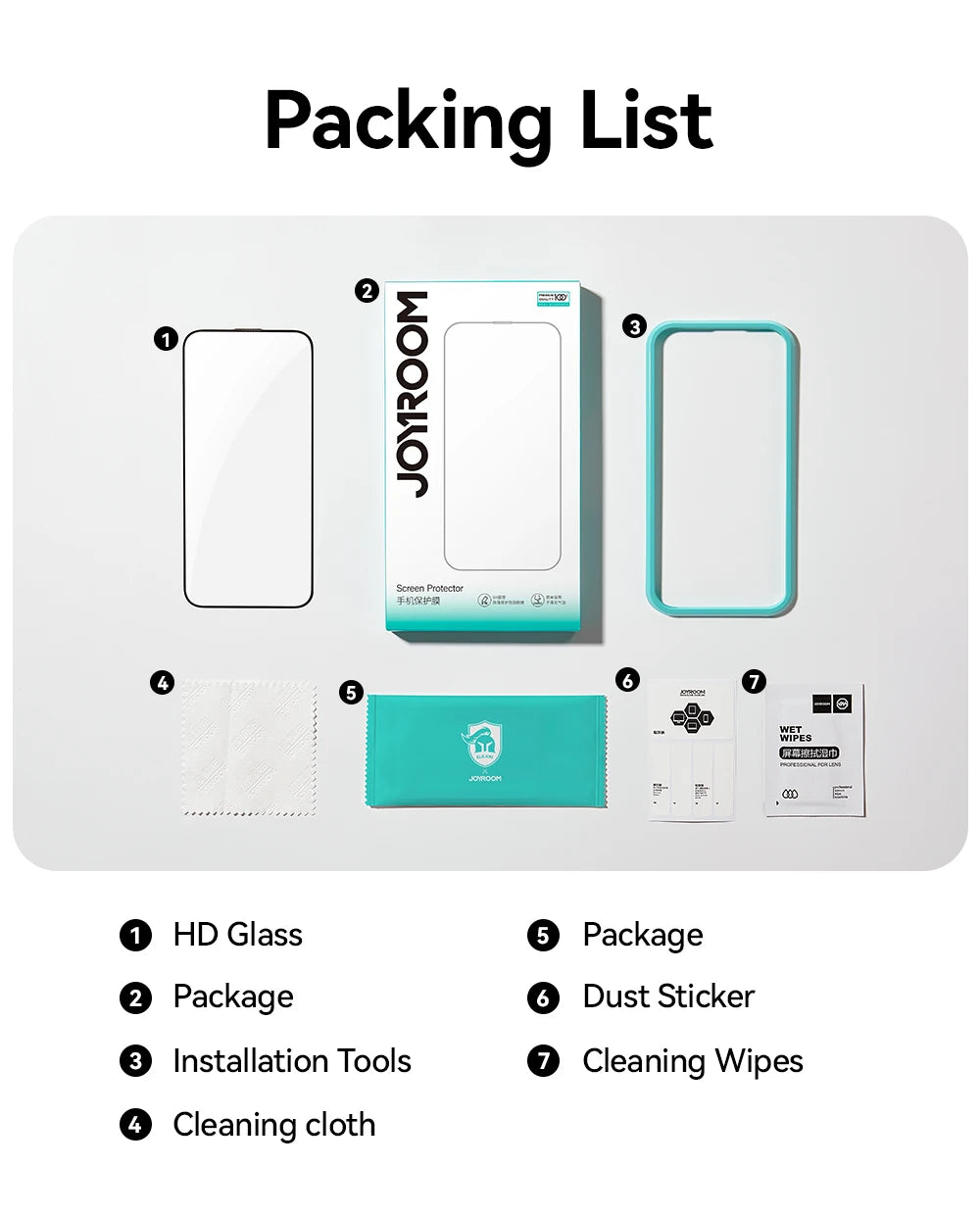 Joyroom 1/2/3 Stück HD-Glas für iPhone 17 16 15 14 13 12 Pro Max Displayschutzfolie für iPhone 17 16 Pro Max Glas gehärtetes Glas