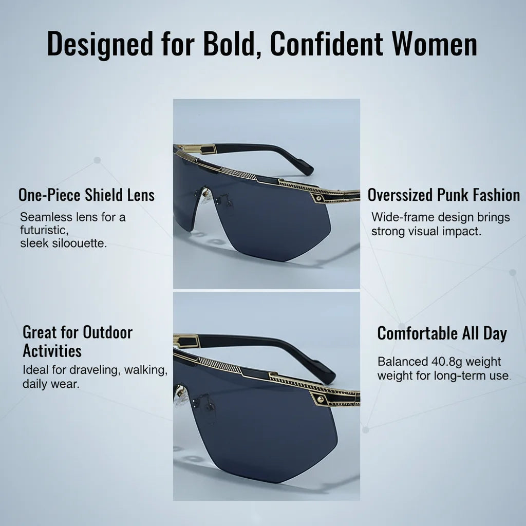 Übergroße Sport-Wrap-Around-Sonnenbrille für Damen 2026 – Luxusmarke Steampunk Shield Goggle Mask Sonnenbrille für Damen UV400 Schutz