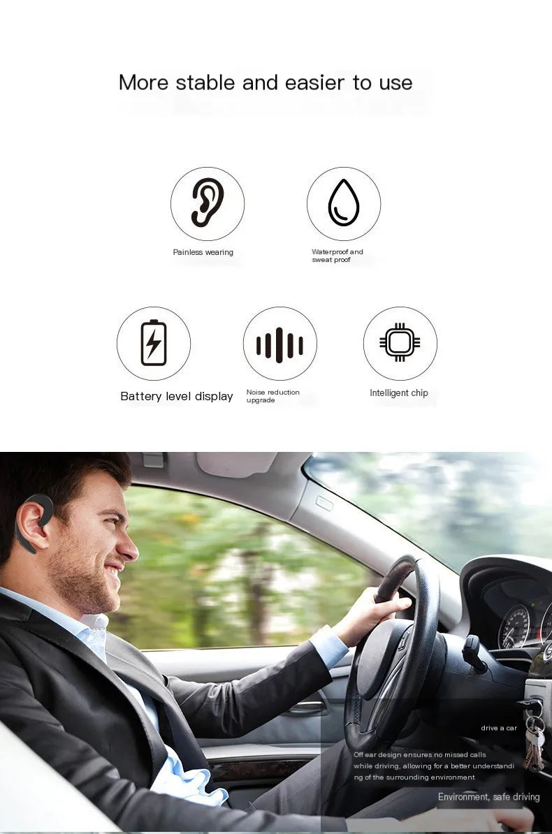 Bluetooth 4.1 Kopfhörer, kabellos, Einzelohr-Knochenleitungs-Headset mit Mikrofon, leicht, schmerzlos, Ohrhörer zum Aufhängen für Sport