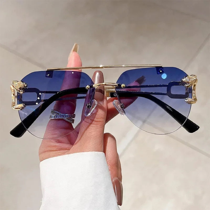 2025, Sonnenbrille für Damen, luxuriös, randlos, Retro-Mode-Sonnenbrille, Lunette, übergroße Shades De Soleil, Femme Gafas De Sol Mujer Lentes
