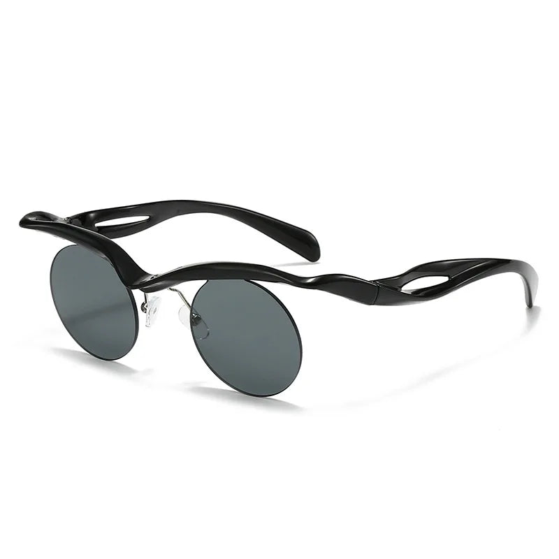 Sonnenbrille für Männer und Frauen, Designer-Mode, speziell geformte Brillen, trendige weibliche runde randlose Outdoor-Accessoire-Brille