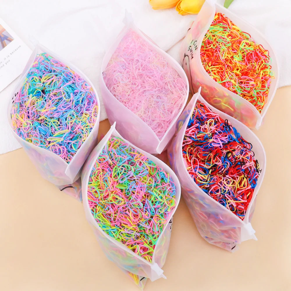 500/1000/2000 stücke Mädchen bunte Einweg Gummiband Haar gummis Stirnband Kinder Pferdes chwanz Halter Bänder Kinder Haarschmuck