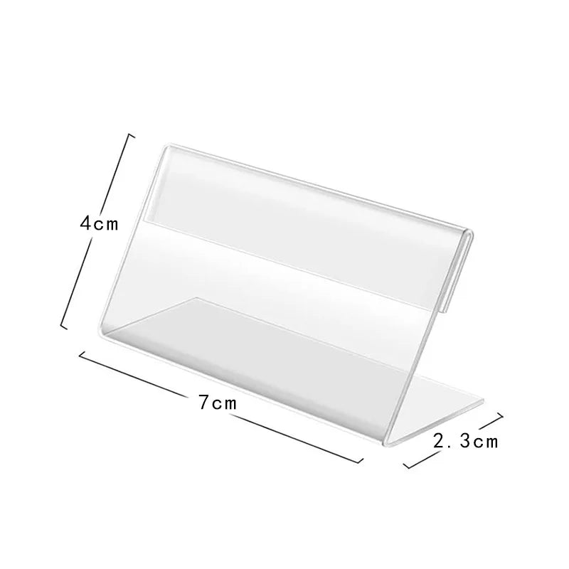 CLear Preisschild, Clip-Schild, Kartenhalter, 10 Stück, L-Form, Mini-Etikett, Schreibtischstop-Ständer, Racks, Acryl-Karten-Display, HoLder, 4 x 2, 7 x 4 cm