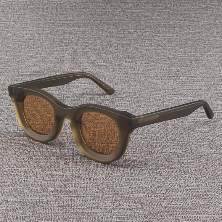 2024 Retro-Sonnenbrille für Damen und Herren, modisch, Acetat, quadratisch, grau, grüner Rahmen, matt gefrostet, UV400, handgefertigte Sonnenbrille