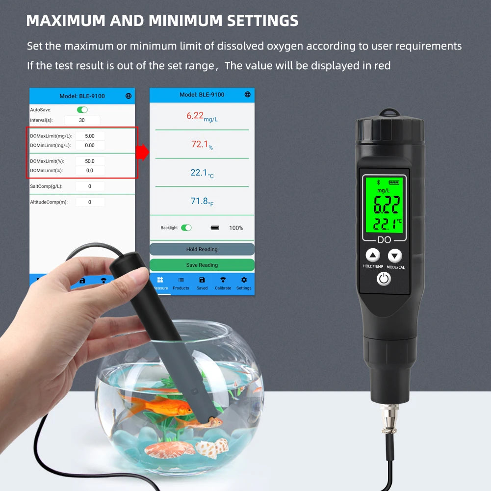 Bluetooth Digital Messgerät für gelösten Sauerstoff Profession eller Analysator für gelösten Sauerstoff Sauerstoff konzentration tester 0,0-40,0 mg/l