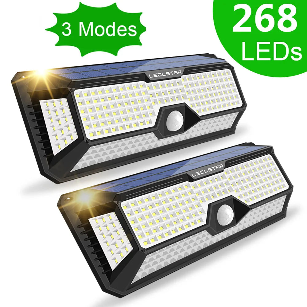 268 LED-Solar-Wandleuchte für den Außenbereich, wasserdicht, solarbetriebene Lampe mit menschlichem Körperbewegungssensor für den Garten, dekoratives 4-Modus-Licht