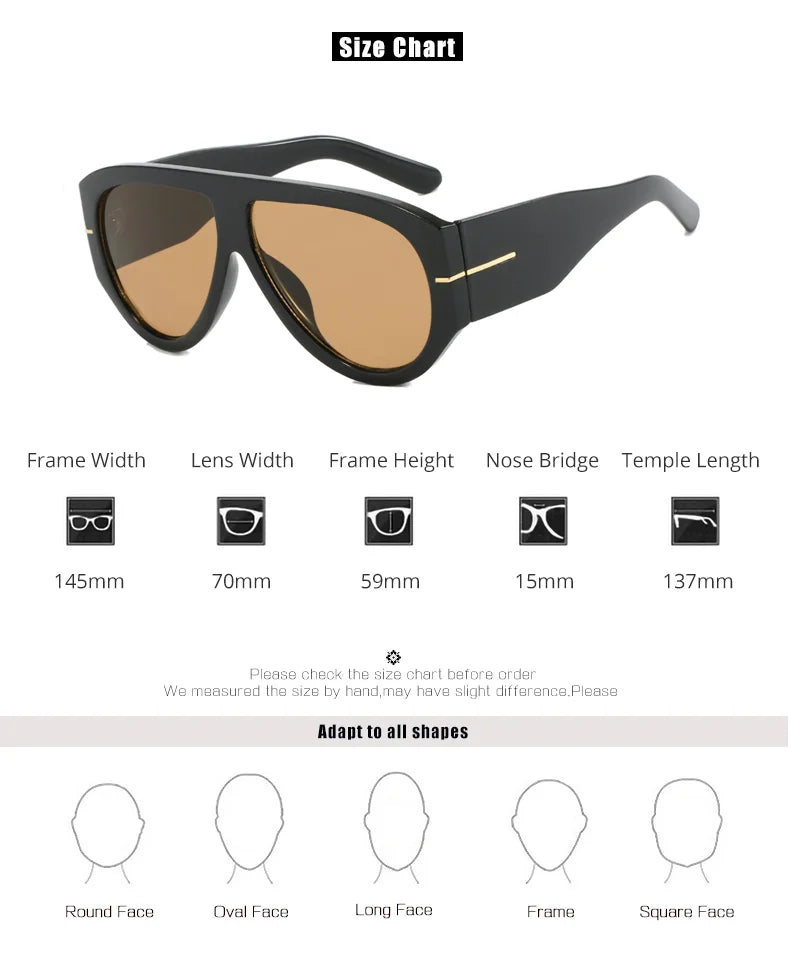 2025 Übergroße Piloten-Sonnenbrille für Damen und Herren UV-Schutz Stilvolle Eyewear Dickrahmige Einzigartige Luxus-Designer-Sonnenbrille