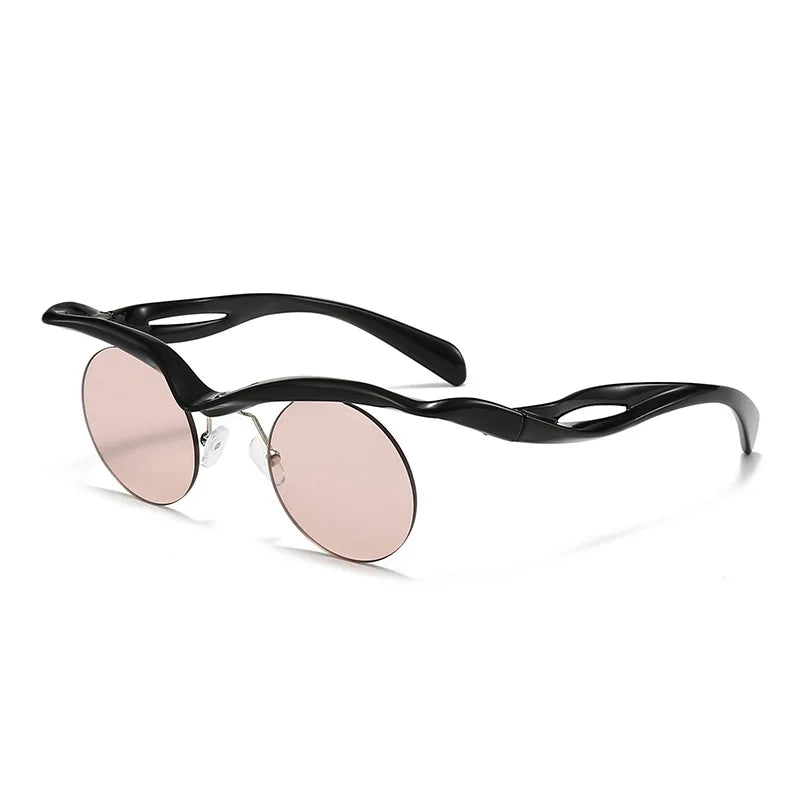 Sonnenbrille für Männer und Frauen, Designer-Mode, speziell geformte Brillen, trendige weibliche runde randlose Outdoor-Accessoire-Brille