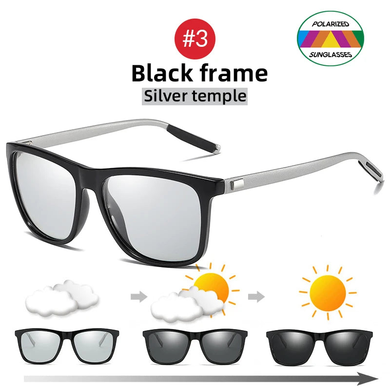 Klassische Angeln Sonnenbrille Männer Polarisierte Metall Quadratischen Rahmen UV400 Photochrome Brille Frauen Fahren Verfärbung Brillen