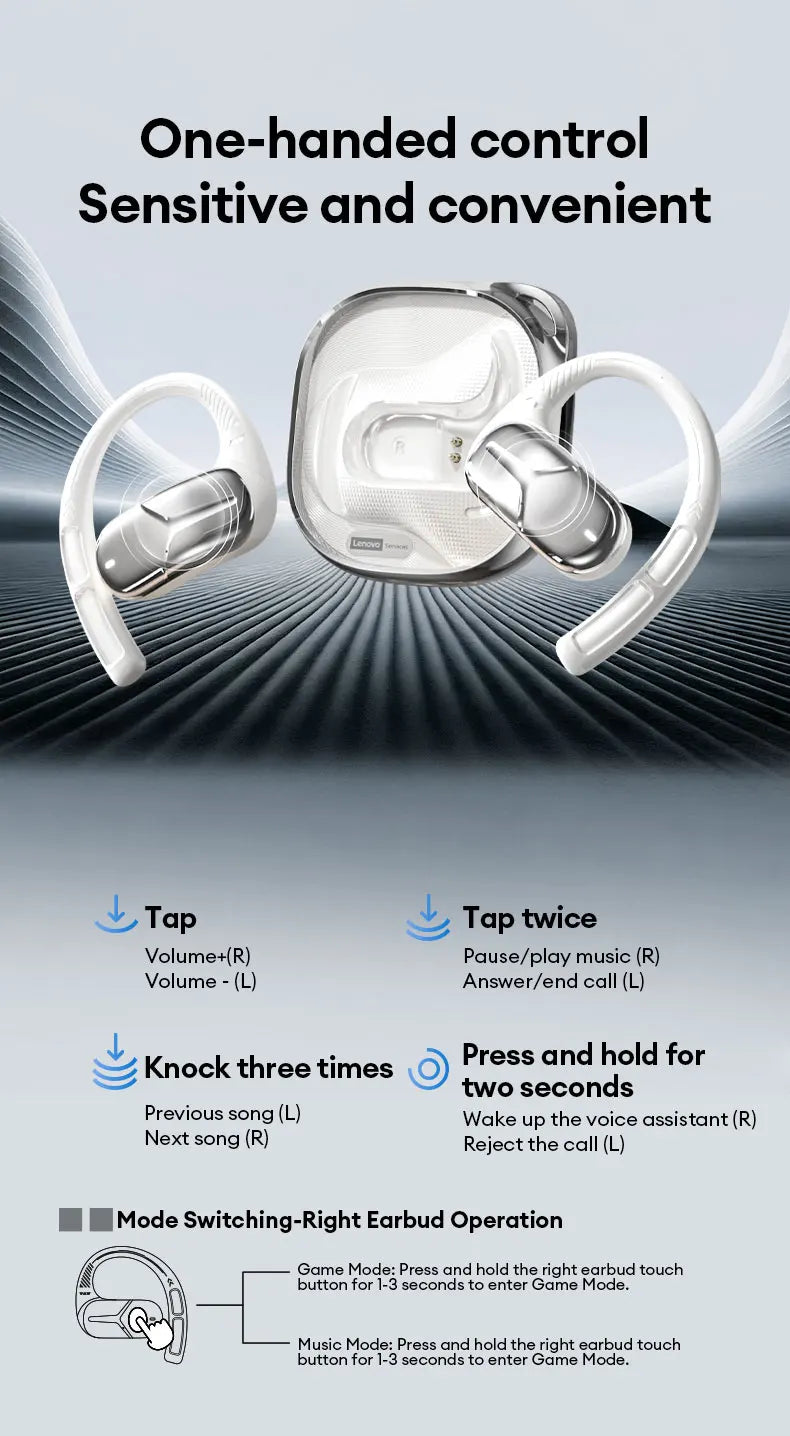 Neue Lenovo AC101 OWS Bluetooth 6.0 Kopfhörer ENC Geräuschunterdrückung Kabellose Ohrhörer Lange Akkulaufzeit Surround Sound Sport-Ohrhörer