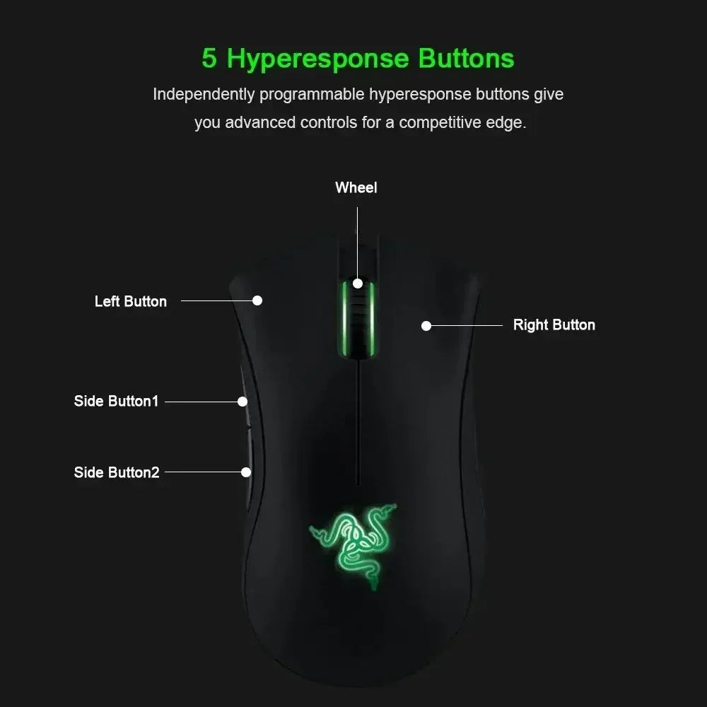 Razer DeathAdder Essential Gaming-Maus, 6400 DPI, optischer Sensor, 5 programmierbare Tasten – mechanische Schalter, seitliche Griffe aus Gummi