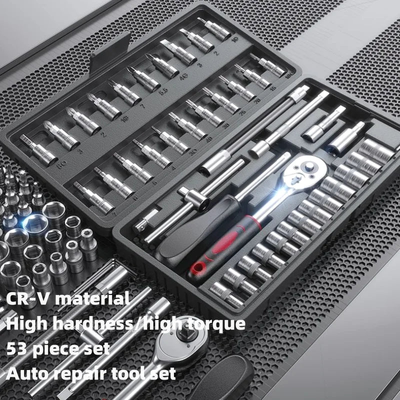 AIRAJ NEUE Auto Reparatur Tool Kit 46/53 Teile/satz Steckschlüssel Set Auto Reparatur Werkzeug Ratsche Drehmomentschlüssel Combo Auto Reparatur werkzeug Set
