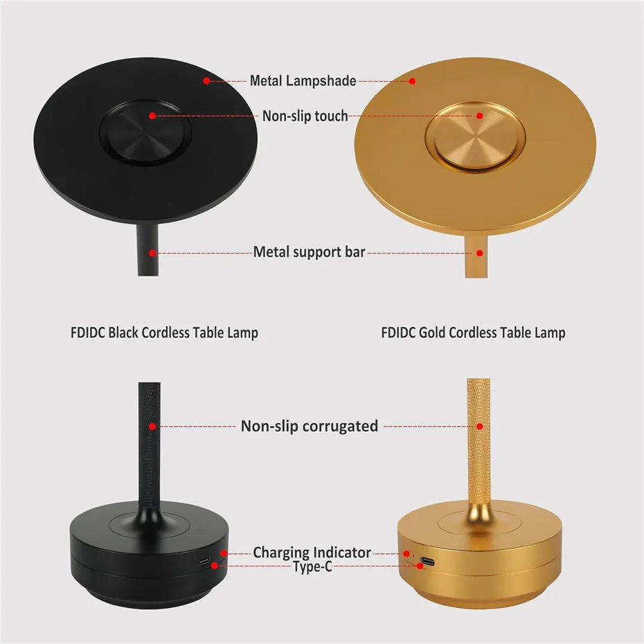 LED Aluminium Legierung Wasserdichte Wiederaufladbare Schreibtisch Lampe Touch Dimmen Metall Tisch Lampen Für Bar Wohnzimmer Lesen Camping Lichter