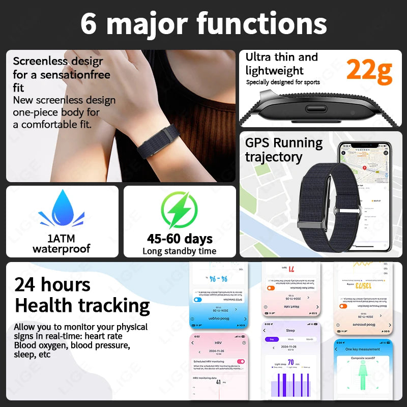 LIGE Smart Uhr Herzfrequenz Blutdruck Monitor Schrittzähler Sport Fitness Tracker Elektronische Armband Männer Frauen Smartwatch Mann