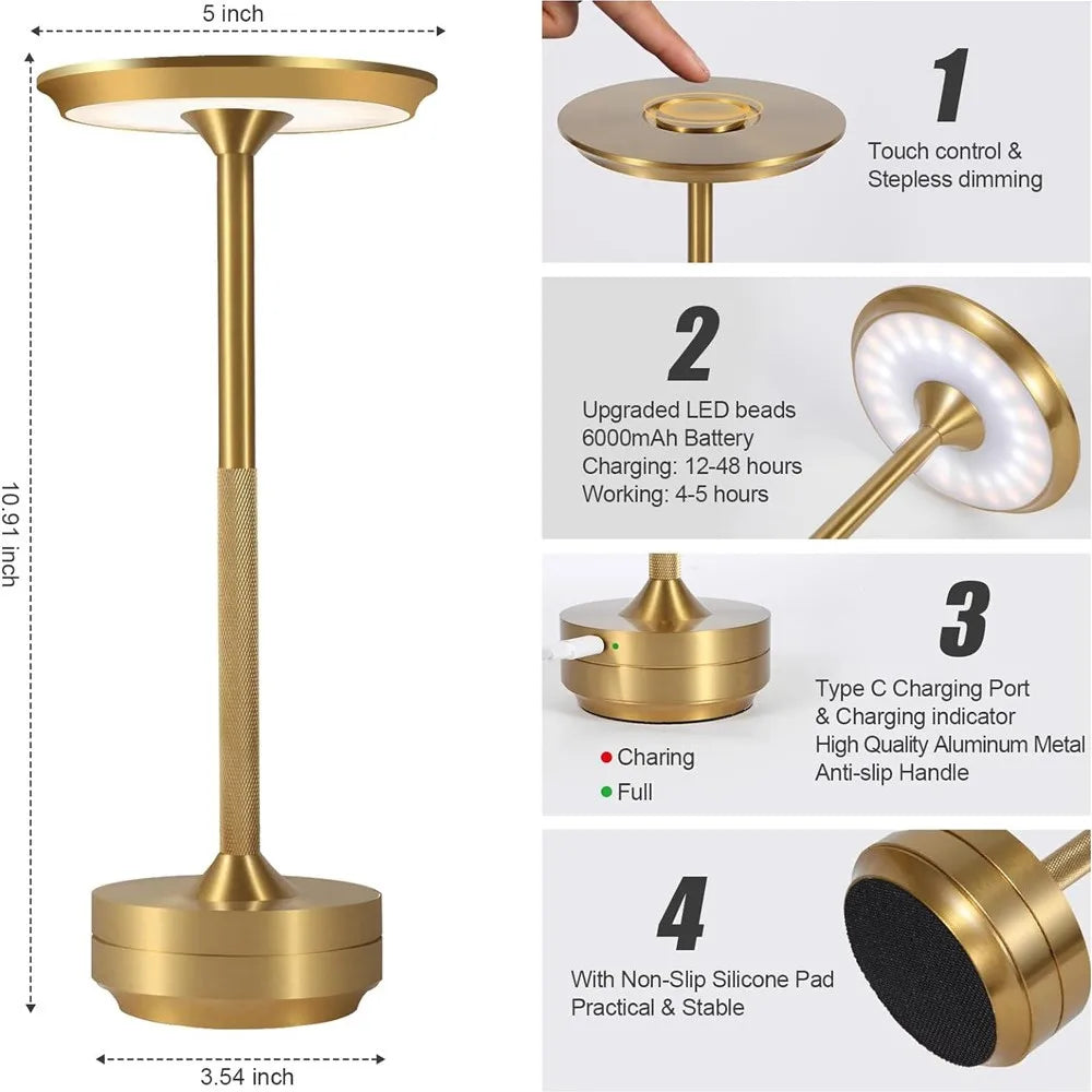 LED Aluminium Legierung Wasserdichte Wiederaufladbare Schreibtisch Lampe Touch Dimmen Metall Tisch Lampen Für Bar Wohnzimmer Lesen Camping Lichter