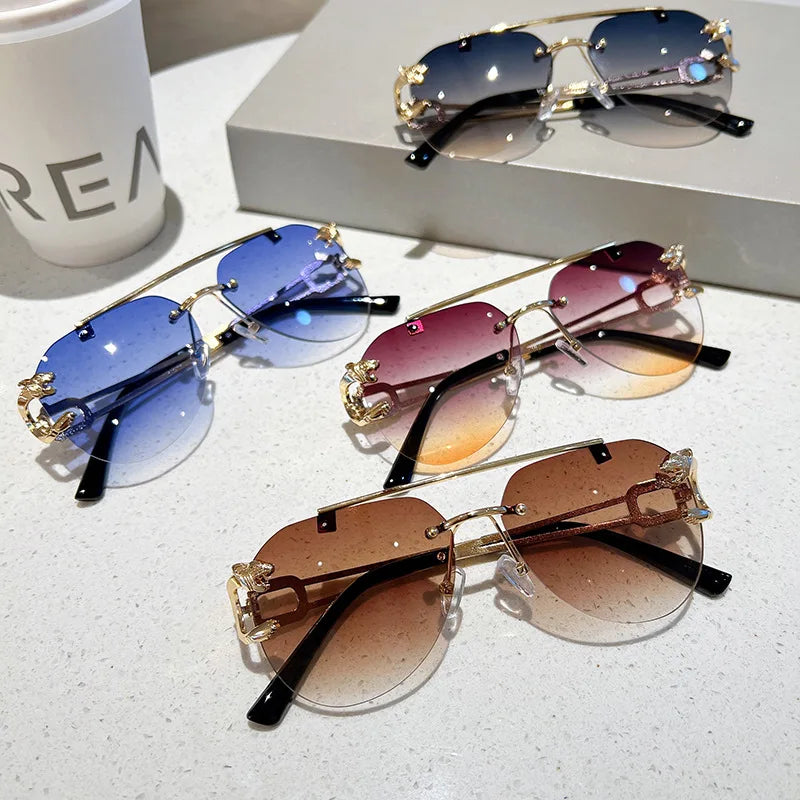 2025, Sonnenbrille für Damen, luxuriös, randlos, Retro-Mode-Sonnenbrille, Lunette, übergroße Shades De Soleil, Femme Gafas De Sol Mujer Lentes