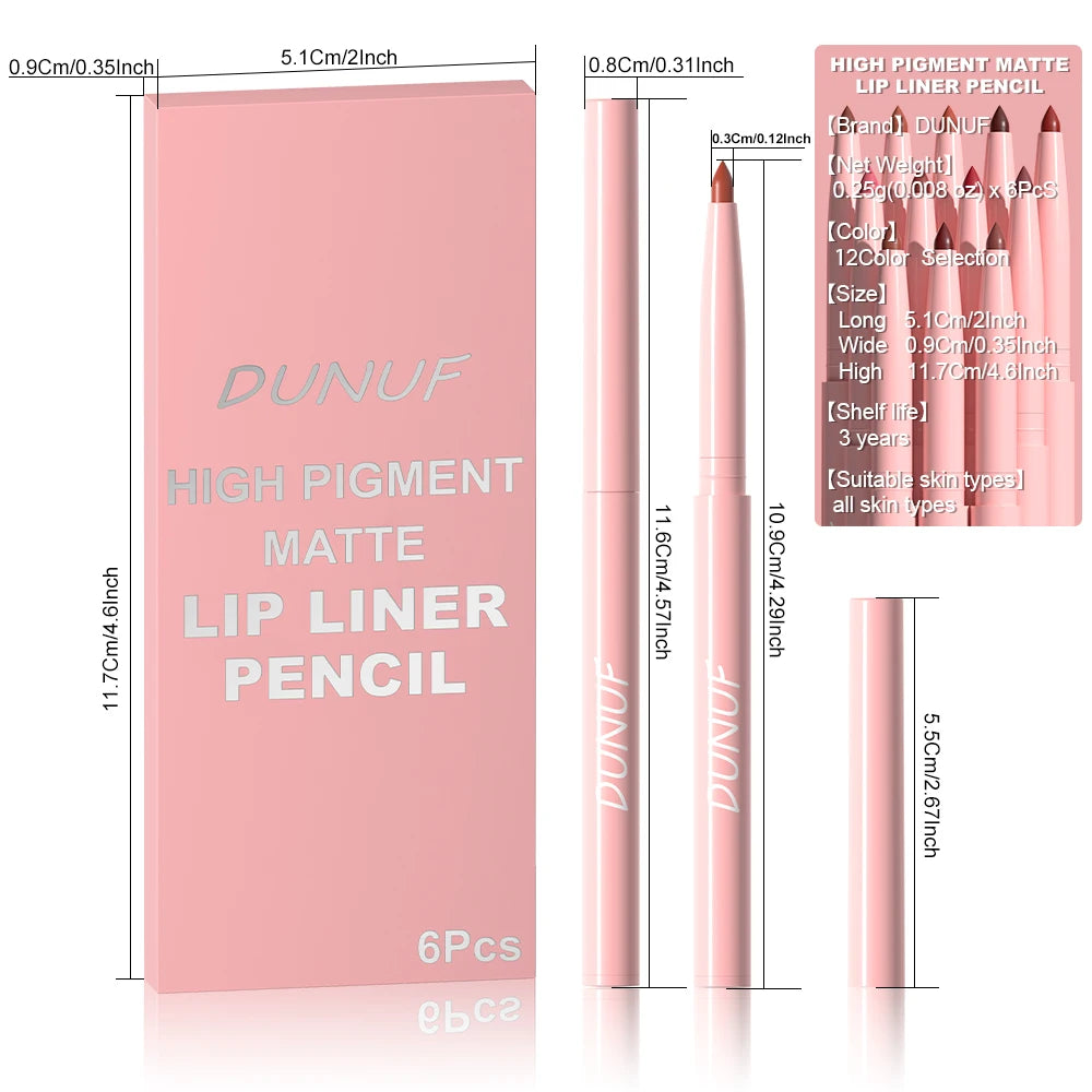 6-teiliges Lipliner-Stift-Set, langlebig, wasserdicht, schweißfest, einfaches Färben, lichtecht, Farbwiedergabe, Lipgloss-Set, Schönheits-Make-up