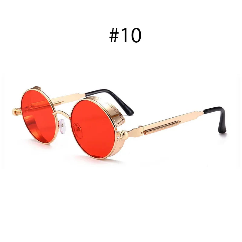Vintage Steampunk Rote Sonnenbrille Männer Runde Punk Legierung Metall Retro Sonnenbrille Frauen Brille Gothic Stil Shades Brillen